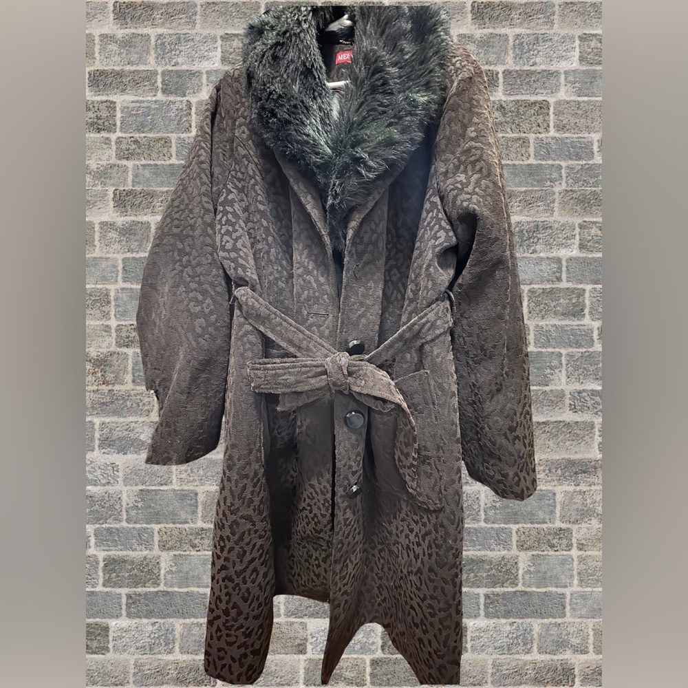 Merona 2X Black Jacquard Formal Coat w/ Removable Faux Fur Collar